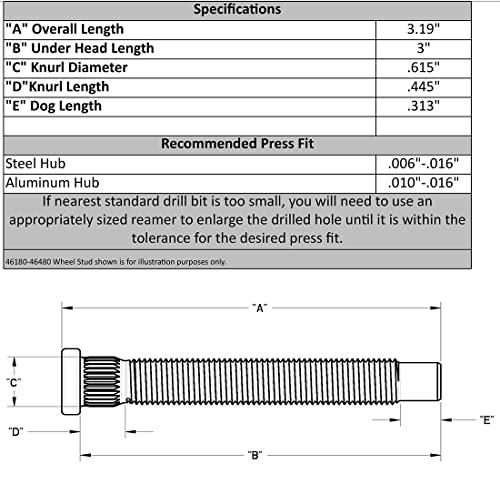 Moroso 46180 1/2"" x 3"" Wheel Stud, Black - Image 2